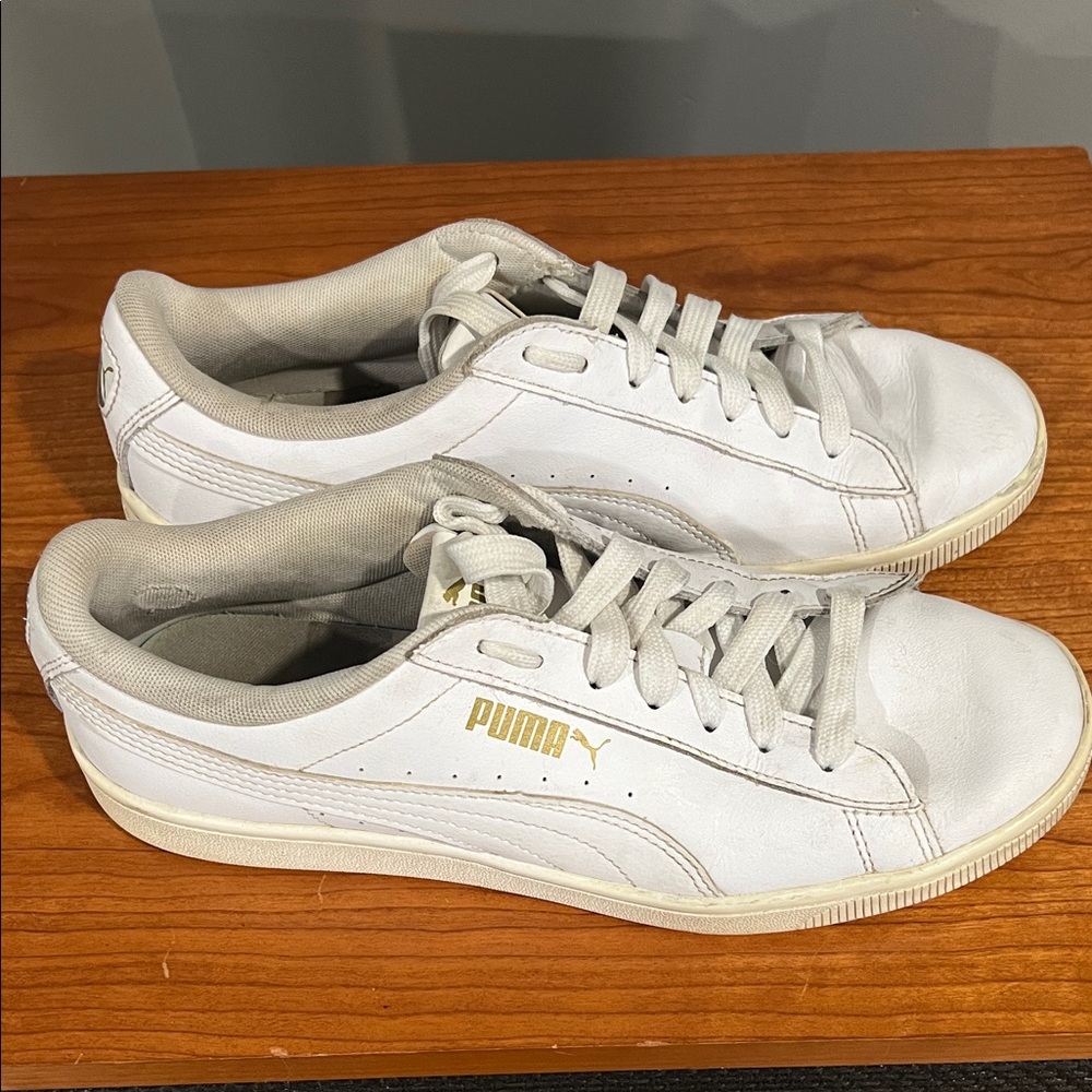 Puma Classic White Sneakers with Gold Accents